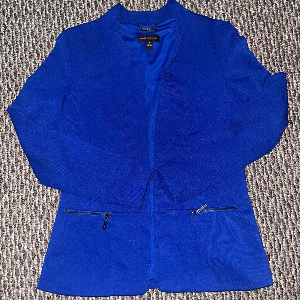 Dana Buchman Blue Mock Neck Blazer Jacket  Women Size 8